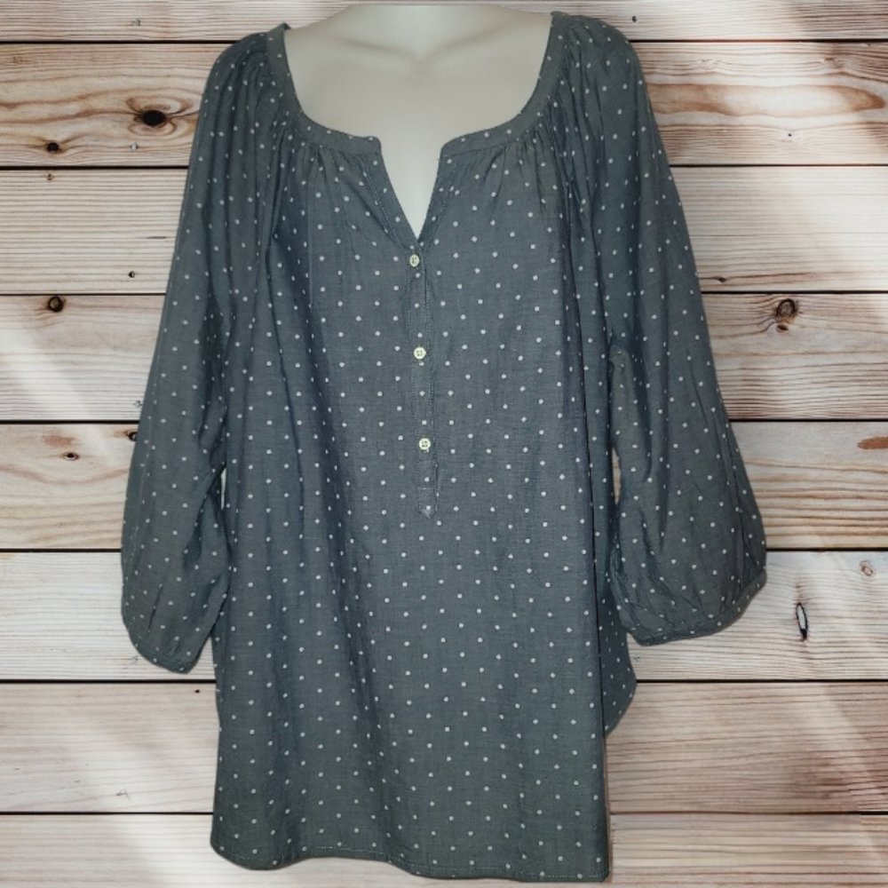 OLD NAVY - Plus Size - XXL - Gray-Blue Polka Dot Long Sleeve Top Blouse - Picture 1 of 7
